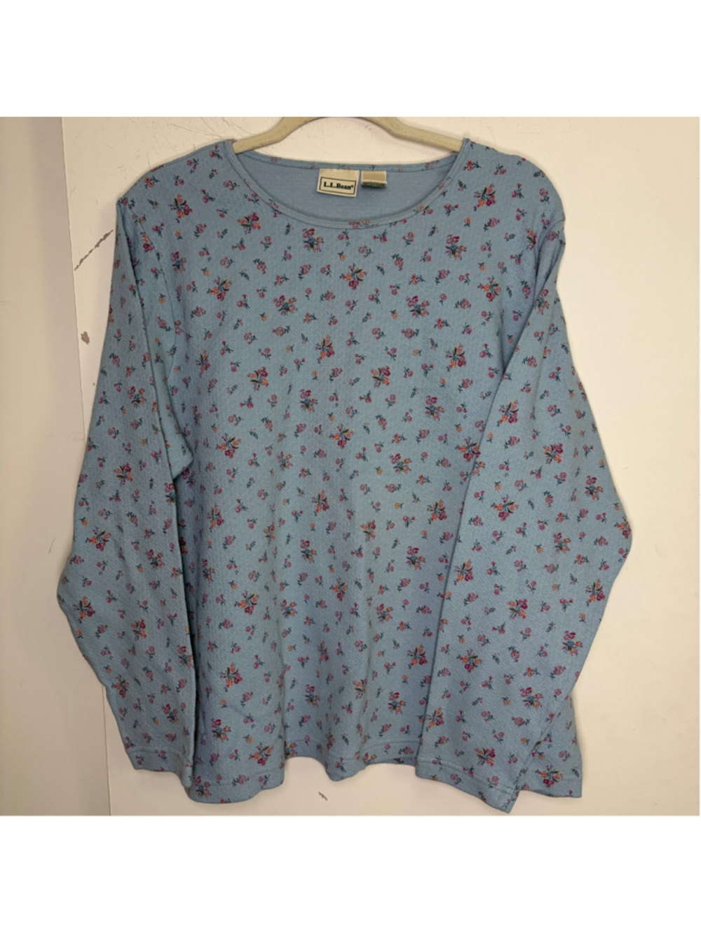 L.L. Bean Vintage Ditsy Floral Long Sleeve Tee Blue Cottagecore Crewneck XL